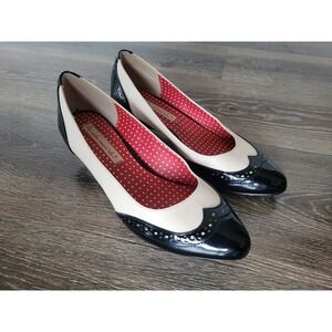 B.A.I.T. Womens 50's Style Black Cream Wingtip Kitten Heels Shoes Size 8.5 #2